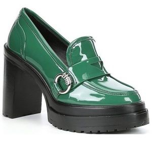 Gianni Bini GREEN Maxxwelle Leather Platform Block Heel Loafers Size 6.5 & 7